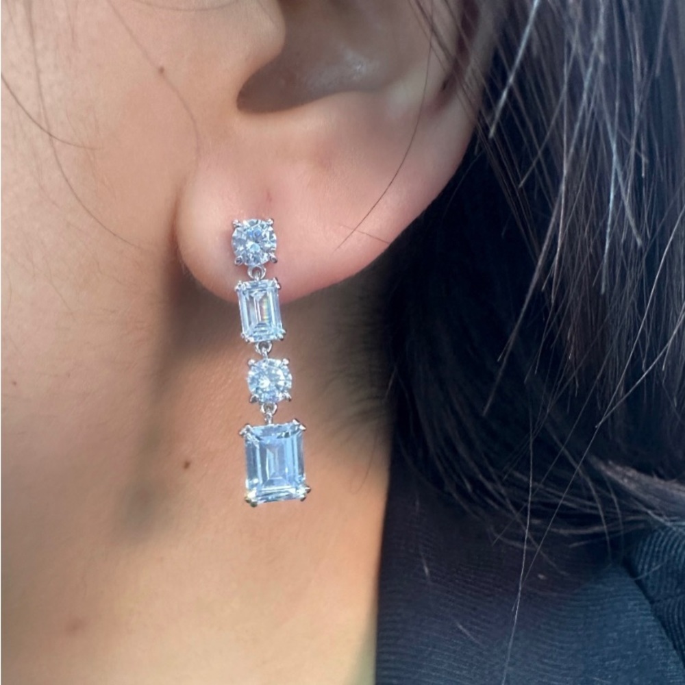 Italo Emerald Created White Sapphire Drop Earrings - Picture 5 of 5